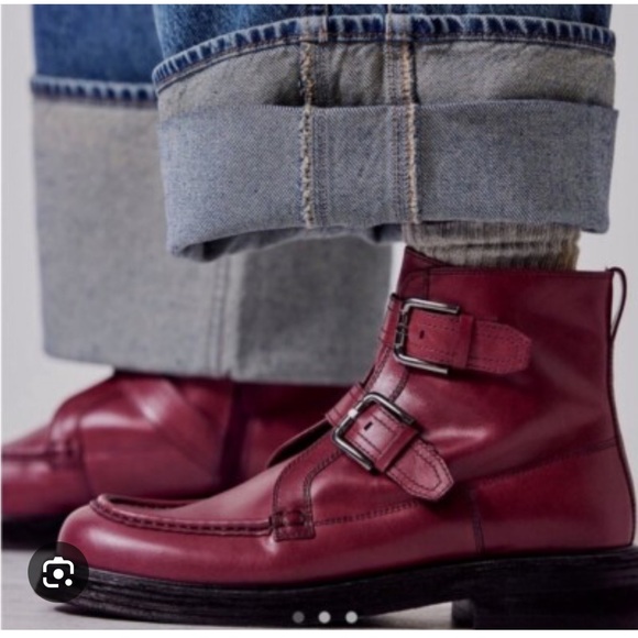 Free People Burgundy Leather Buckle Ankle Boots – Size 6M - Picture 6 of 9